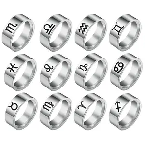 Anneaux du zodiaque, douze signes, astrologie, horoscope, étoile, bijoux imperméables sans ternissement, cadeau, anneau signet en acier inoxydable - Product Image 1