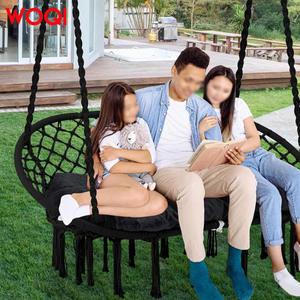Silla colgante doble WOQI de 51.5 pulgadas, hamaca de cuerda negra, columpio bohemio para adultos, uso en patio y exteriores. - Product Image 3