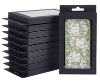Étui de téléphone en PVC noir et blanc, transparent, écologique, avec fenêtre, pelliculage mat, gaufrage et doublure en éponge, emballage carton avec crochet