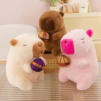 Boneka Kapibara Bola Basket 8 Inci, Isi Kapas PP, Boneka Hewan Kartun Lembut, Penghilang Stres, Cocok untuk Mesin Cakar