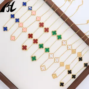 Colar de joias finas personalizadas de alta qualidade em aço inoxidável joia trevo de quatro folhas da sorte para mulheres