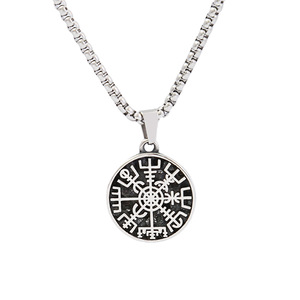 yunnique Stainless Steel Nordic Compass Pendant With Runes Symbol Men's Necklace 60cm <b>Chain</b> Gift Jewelry - Product Image 5