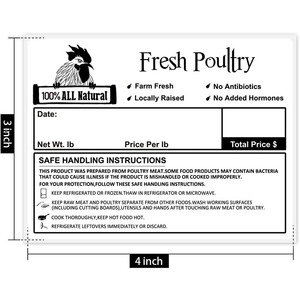 Tùy chỉnh in ấn hình chữ nhật không thấm nước gia cầm Tủ đông nhãn với an toàn xử lý hướng dẫn và miễn - Product Image 2