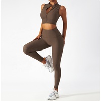 Vêtements de Yoga deux pièces à manches longues pour femmes, fermeture éclair respirante, vêtements de sport pour femmes, tenues d'entraînement, ensembles de pantalons courts de Yoga 2 pièces, 2022