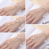 Resoul Pulsera de mano minimalista chapada en oro, anillo de cadena de trébol de acero inoxidable, pulsera de dedo, joyería delicada para mujer
