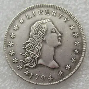 Grosir koin peringatan dekoratif replika berlapis perak 1794 dolar rambut mengalir Amerika kustom