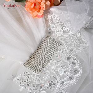 Voile de mariée élégant de style français YouLaPan avec bordure en dentelle en forme de cœur, longueur cathédrale monocouche V163 - Product Image 6