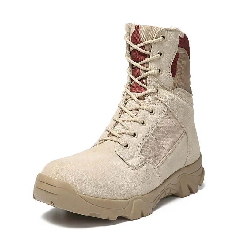 Khaki Combat Officer High Quality Rubber Sole Tactical Combat Outdoor Camping Combat Boots For Men