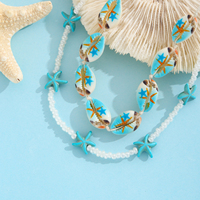 Ensemble collier et bracelet de cheville, lot de 2, style bohème, avec perles imitation et étoiles de mer en résine, bijoux océaniques, cadeau pour femme