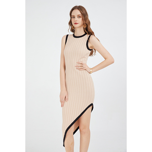 Abito da donna estivo aderente a canotta Midi senza maniche a <span class=keywords><strong>maglia</strong></span> asimmetrica <span class=keywords><strong>con</strong></span> girocollo e abito <span class=keywords><strong>lungo</strong></span> asimmetrico <span class=keywords><strong>in</strong></span> <span class=keywords><strong>maglia</strong></span> a <span class=keywords><strong>spacco</strong></span> alto - Product Image 4