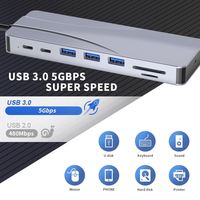 Socle à 3 moniteur double Displaylink, Station d'accueil, adaptateur réseau RJ45, alimenté par USB, Hub Type C