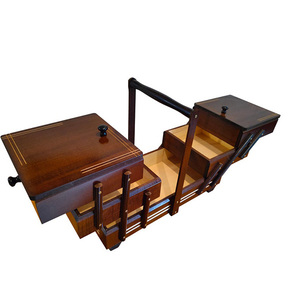 Scatola di cucito <span class=keywords><strong>molto</strong></span> grande in <span class=keywords><strong>legno</strong></span> marrone <span class=keywords><strong>scuro</strong></span> per cucire gioielli cofanetto aghi scatola per fisarmonica elegante regalo elegante - Product Image 3