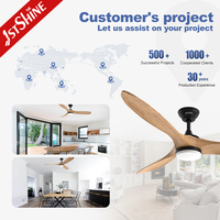 Ventilateur de plafond 1stshine 60 pouces avec pales en bois massif, design moderne, intelligent, efficace, moteur DC, avec lumière LED