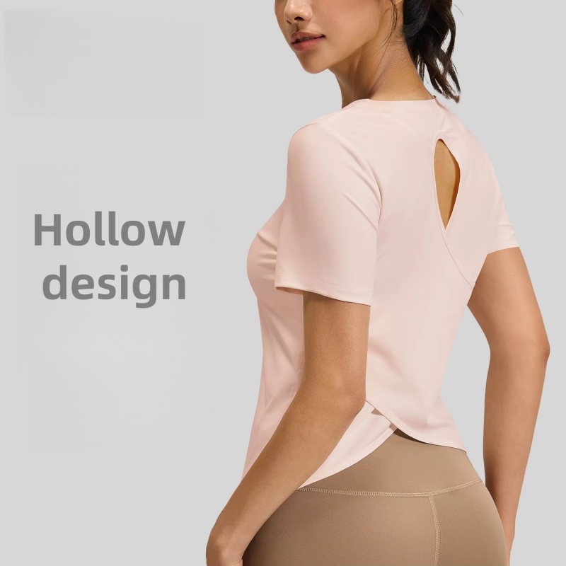 Women's Hollow Out Crew Neck Yoga Fitness T-Shirt-Short Sleeve Spandex/Polyester Sweat-Wicking