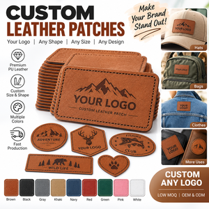 Écussons personnalisés en cuir PU avec logo gravé au laser, étiquettes en similicuir à coudre pour chapeaux, casquettes, jeans, sacs, vêtements, vente en gros - Product Image 1