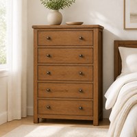 Commode de chambre classique et moderne du fabricant vietnamien Phuoc Hung, en chêne massif, 5 tiroirs, marron, écologique, pour salon