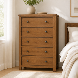 Commode de chambre classique et moderne du fabricant vietnamien Phuoc Hung, en chêne massif, 5 tiroirs, marron, écologique, pour salon - Product Image 3