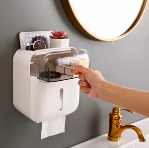 2層の新しい壁掛けプラスチックティッシュボックスカバーバスルームトイレットペーパーディスペンサー防水トイレティッシュペーパーディスペンサー