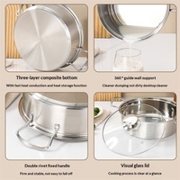 Ensemble de 3 casseroles en acier inoxydable non revêtu, style coréen, pour cuisson à induction