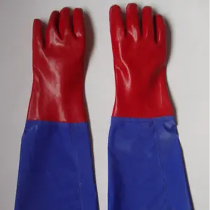Long cuff gauntlet fully dipped pvc gloves with long sleeve Interlock liner PVC gloves