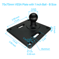 Adaptateur à boule carrée 2.95 ''VESA 75x75 plaque avec support à bille 1" pour bras à double prise/GPS/tablette/machines agricoles
