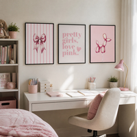 Décoration murale Coquette Chien Ballon Rose avec Nœud, Cadre en Aluminium Noir Mat, Ensemble de 3 Pièces pour Chambre de Fille, Salon de Beauté, Appartement