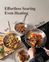 Wajan Stainless Steel 3-lapis dengan Tutup, Dasar Rata, Sehat, Aman untuk Oven dan Mesin Cuci Piring, Kompatibel dengan Induksi, Pemanasan Merata, Peralatan Masak