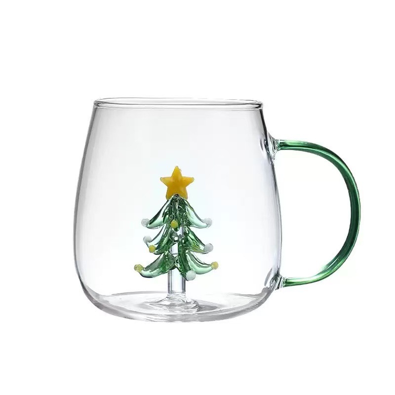 Tasse champignon sapin de Noël transparente - verte 400ml