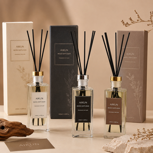 Aikun 150 Milliliter Black Square Glass Bottle Boxed Flameless 5 Stick Reed <b>Diffuser</b> for Home Fragrance Gift Retail Display - Product Image 3