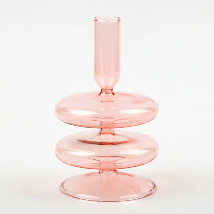 Portacandele in vetro borosilicato rosa a forma unica portacandele a luce da tè vaso di fiori a secco