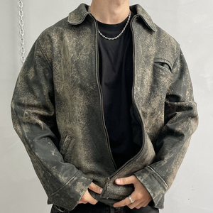 جاكيت دينم رجالي بتصميم مخصص من المصنع الأصلي، باهت اللون بفعل الشمس وممزق، ملابس شوارع كلاسيكية بتطريز وأحجار الراين - Product Image 1