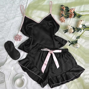 夏季时尚背心短裤两件套女式缎丝睡衣套装 - Product Image 4