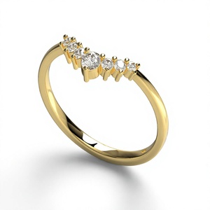 Bague de mariage classique en or 18K 14K de luxe avec diamant de laboratoire taille brillant rond gradué en forme de V, bague empilable incurvée pour femme - Product Image 1
