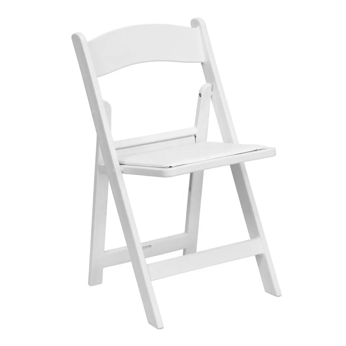 Outdoor White Resin Folding Chair With White Vinyl Padded Seat