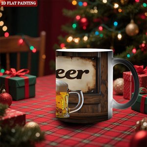 Mug en céramique noir givré de 11 oz pour sublimation, tasse à changement de couleur thermique, design bière, peinture 2D plate - Product Image 2