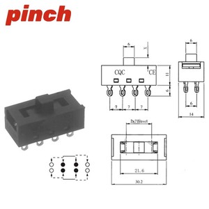 Interruptor de Palanca SS-23N02/23l11 de 8 Pines y 3 Posiciones SPDT, Terminal PCB, Encendido-Apagado-Encendido, Interruptor Vertical de Onda, 16 mm, 250 V, IP40, Plástico - Product Image 2