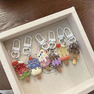 Cute Strawberry Ice Cream Keychain Charms Simulated Food <b>Personalised</b> Acrylic Ice-lolly Key Chains Accessories Ice Cream Keyring - Product Image 5