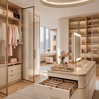 Dressing moderne de style coréen avec îlot de toilette intégré et armoire en verre éclairée