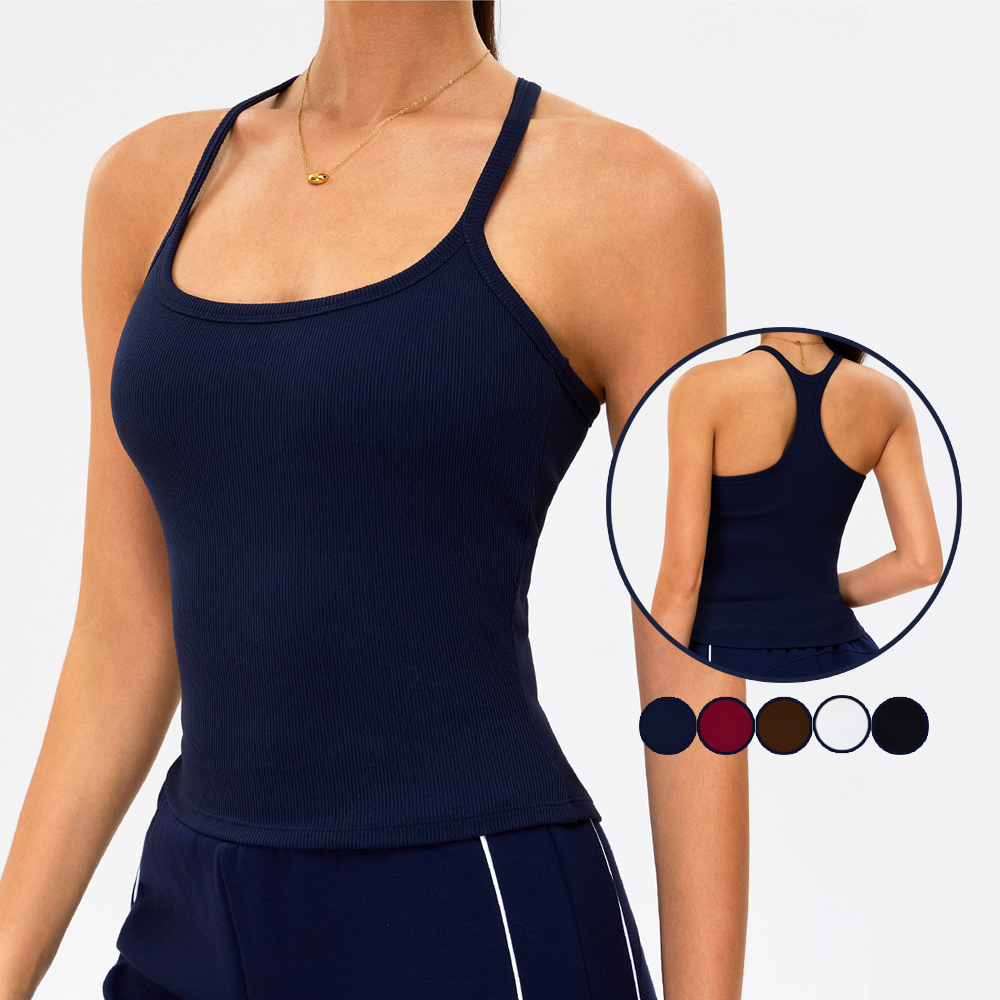 Custom logo Gym Shirt Casual Running Yoga Padded Sports Bra Tops Slim Fit Ribbed Racerback Gym Fitness Tank Top for Women