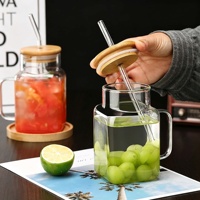 Gobelet en verre borosilicate avec poignée, design moderne, logo personnalisé, couvercle avec paille en bambou, compatible micro-ondes et lave-vaisselle, unisexe