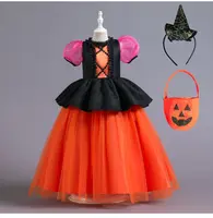 Set Pakaian Perempuan 2022 Gaun Putri Labu Lengan Gelembung Halloween Gaun Kasa Jaring Penyihir Cosplay