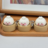2026 New Design Creative Fashion Cute Steamed Button Bun Steamer Keychain Stress Relief Toy Backpack Charm Promotion Gift