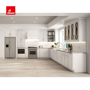 Allandcabinet 2025 phổ biến truyền thống MDF lõm tủ bếp với đá thạch anh Countertop với mullion thiết kế cửa kính - Product Image 3