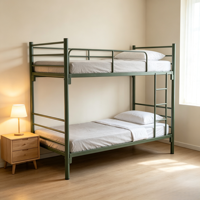 Lit superposé moderne en métal, gain de place, avec sommier à lattes en bouleau, échelle et barrières de sécurité, idéal pour les écoles et appartements