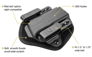 Gun & Flower ซองหนัง <span class=keywords><strong>iwb</strong></span> ไฮบริดแบบสากลพร้อมนีโอพรีนที่ระบายอากาศได้เพื่อความสะดวกสบายสวมใส่ได้พอดีกับปืน70 + - Product Image 4