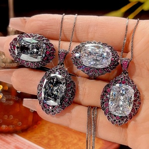 Parure de bijoux écologiques en cuivre hypoallergénique, résistante à l'eau, avec pendentif et boucles d'oreilles en zircon noir et gris 12*16mm - Product Image 2