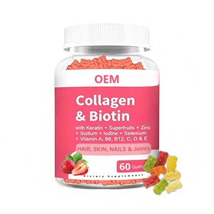 Gummies de biotine OEM 10000mcg sans sucre, à base de multi-collagène et de pectine, pour cheveux, peau et ongles, 120 unités - Product Image 1