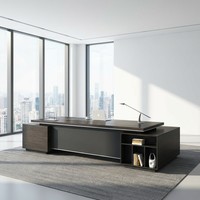 Bureau de direction moderne en MDF E1, table de patron importée, finition de luxe, bureau de direction en forme de L, mobilier de bureau de luxe pour PDG