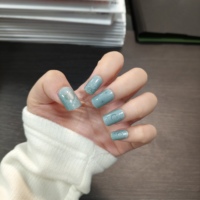 24 faux ongles autocollants Aurora vert menthe pailletés, forme amande, longueur moyenne, réutilisables, de luxe, haut de gamme, tendance, pour filles