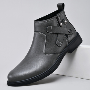 0920 Chaussures d'hiver pour hommes grande taille de bonne qualité, bottes à lacets en cuir véritable noir, bottes <span class=keywords><strong>Chelsea</strong></span> - Product Image 1